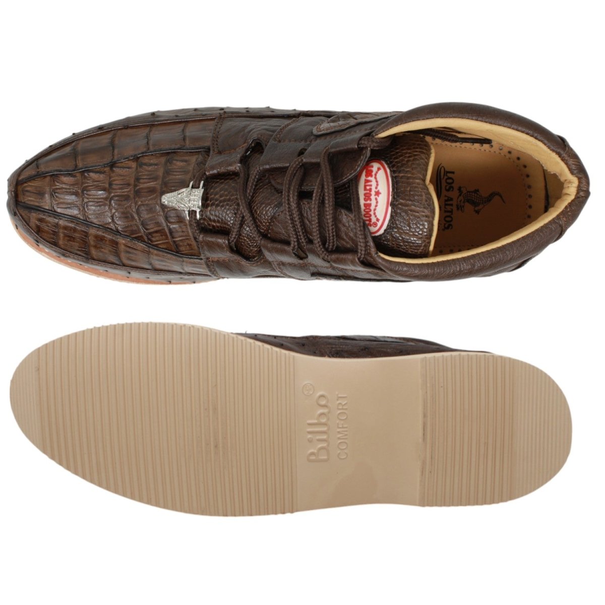Zapatos Casuales de Cocodrilo Caiman con Avestruz Original Color Cafe - Los Altos Boots - Los Altos Boots
