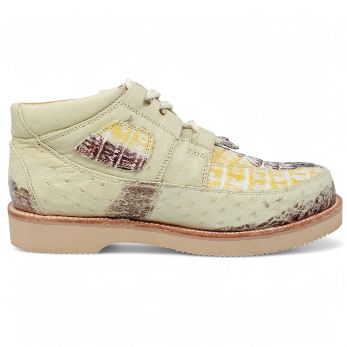 Zapatos Casuales de Cocodrilo Caiman con Avestruz Original Color Natural - Los Altos Boots - Los Altos Boots