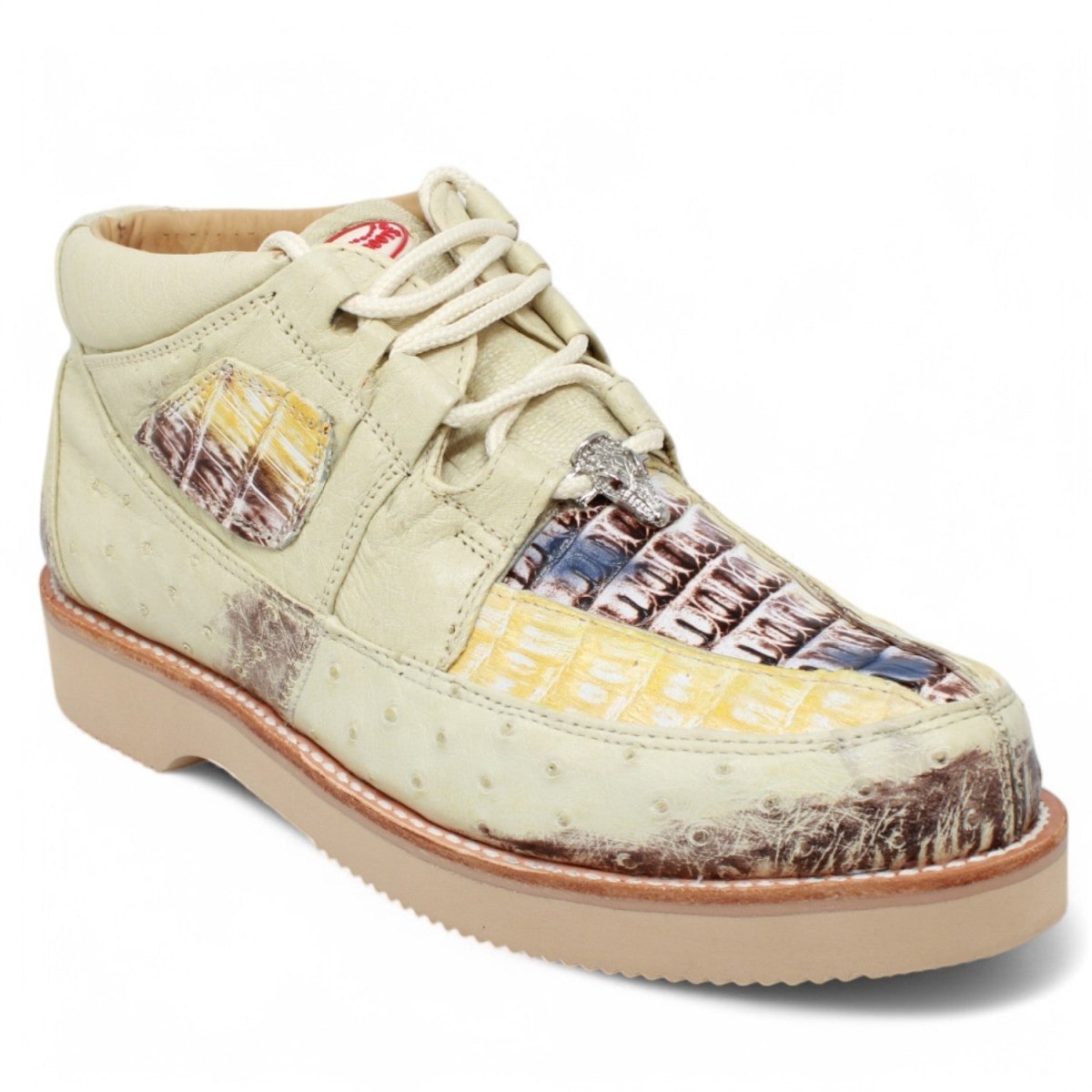 Zapatos Casuales de Cocodrilo Caiman con Avestruz Original Color Natural - Los Altos Boots - Los Altos Boots