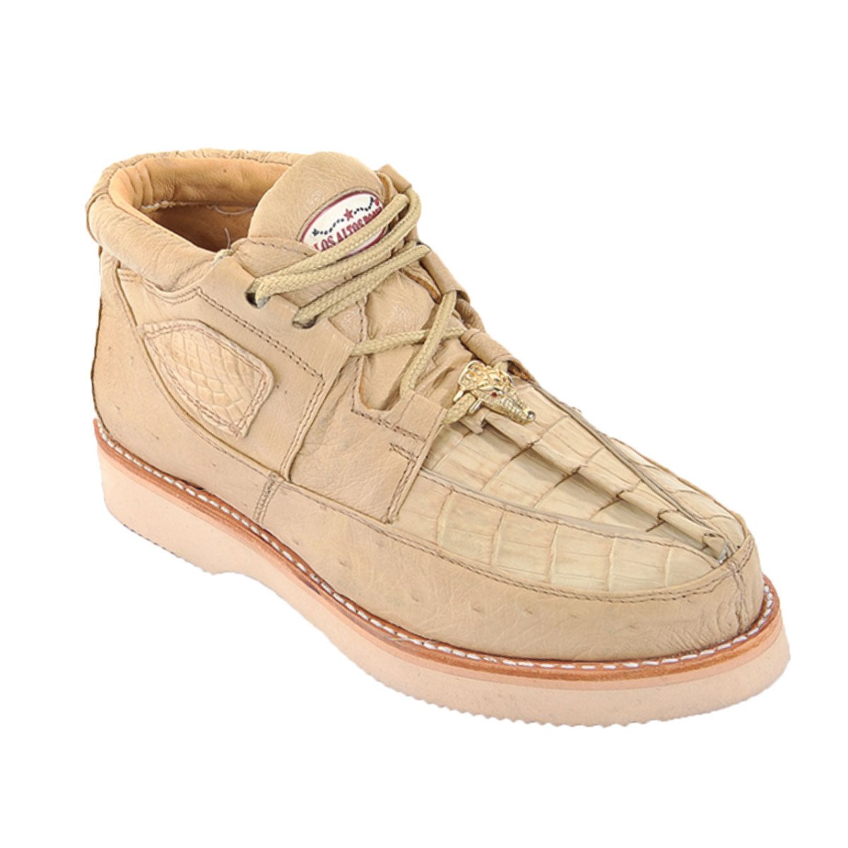 Zapatos Casuales de Cocodrilo Caiman con Panza Avestruz Original Color Arena - Los Altos Boots - Los Altos Boots