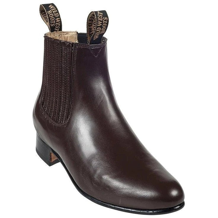 Charro Deer Round Toe Ankle Boots Chocolate Color - Wild West Boots - Side View