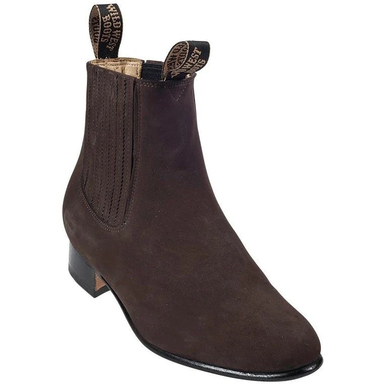 Charro Suede Round Toe Ankle Boots Chocolate Color - WildWest boots - Side View