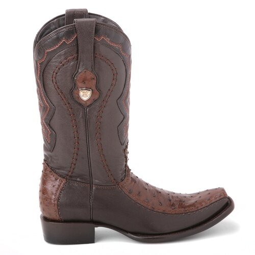 Western Genuine Ostrich and Deer Leather Square Dubai Toe Boots Faded Brown Color - Wild West Boots - Side View