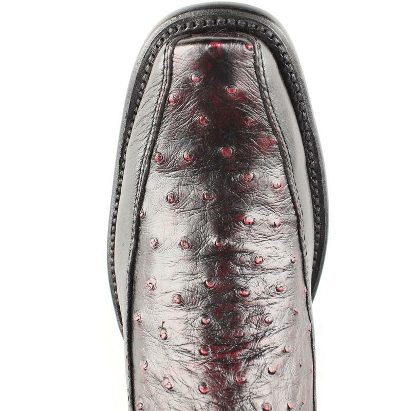 Western Genuine Ostrich and Deer Leather Square Dubai Toe Boots Black Cherry Color - Wild West Boots - Toe View