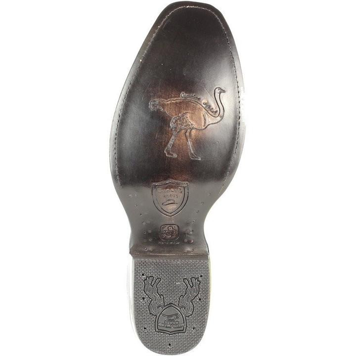 Western Genuine Ostrich and Deer Leather Square Dubai Toe Boots Faded Burgundy Color - Wild West Boots - Sole View