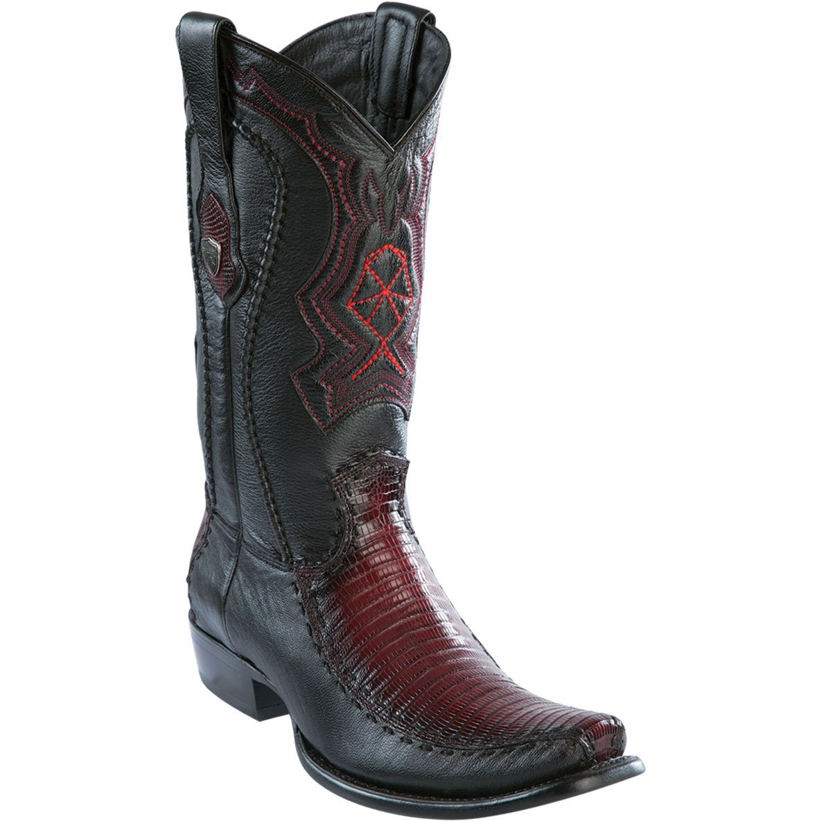 Western Genuine Lizard Dubai Toe Boots Faded Burgundy Brown Color - Wild West Boots - Side View