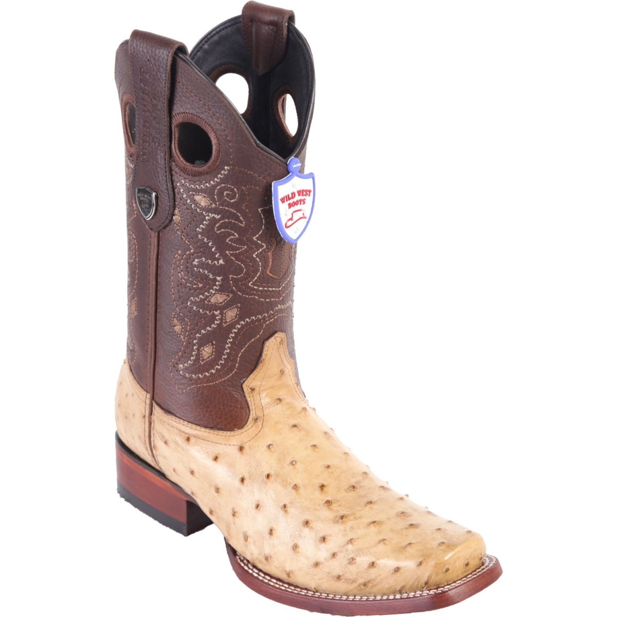 Western Genuine Ostrich Rodeo Toe Boots Sand Color - Wild West Boots - Side view