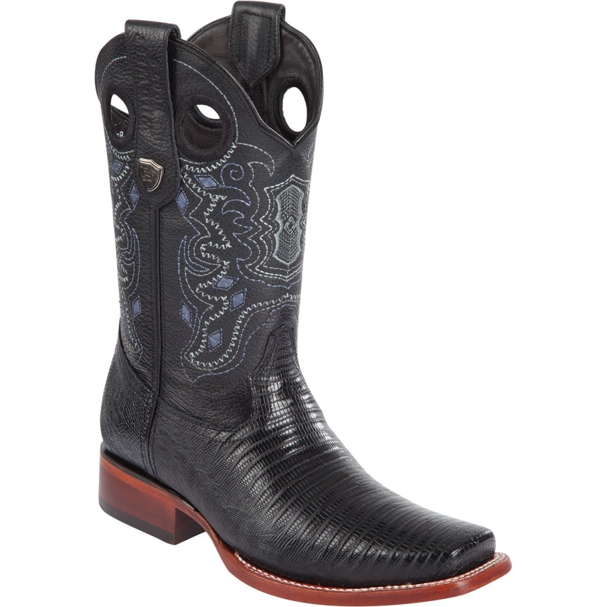 Western Genuine Lizard Rodeo Toe Boots Black Color - Wild West Boots - Side View