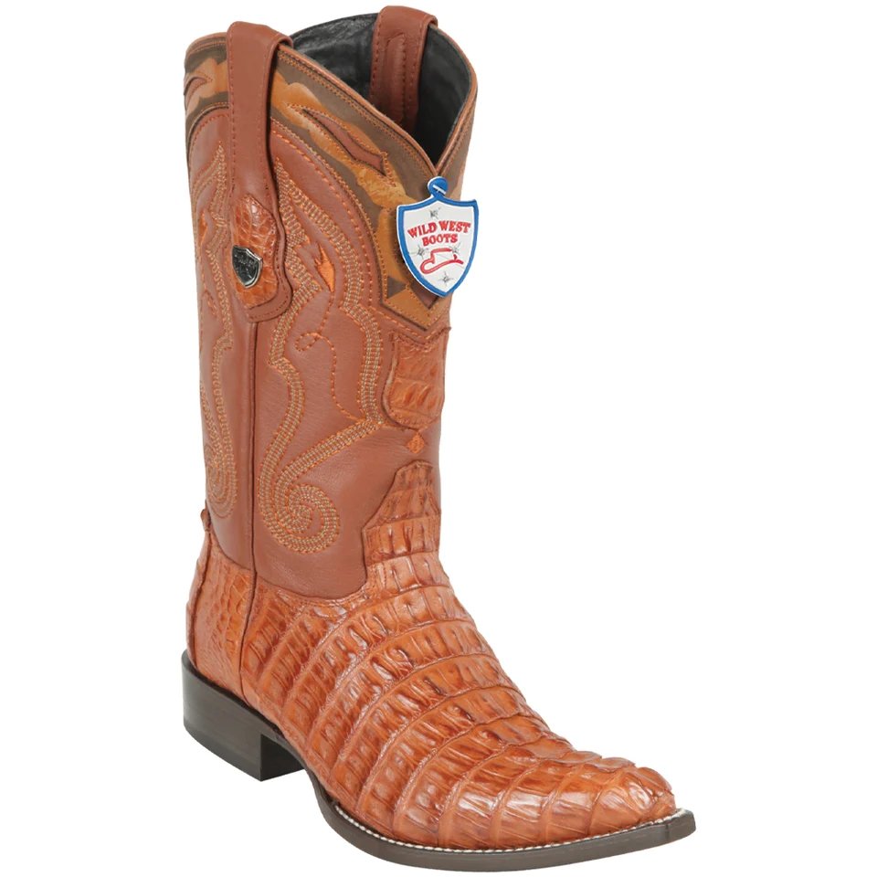 Wester Genuine Caiman Tail 3X Toe Boots Cognac COlor - Wild West Boots - SIde View