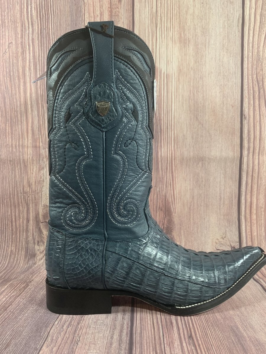 Western Genuine Caiman Tail 3X Toe Boots Blue Jean Color- Wild West Boots - Right SIde View