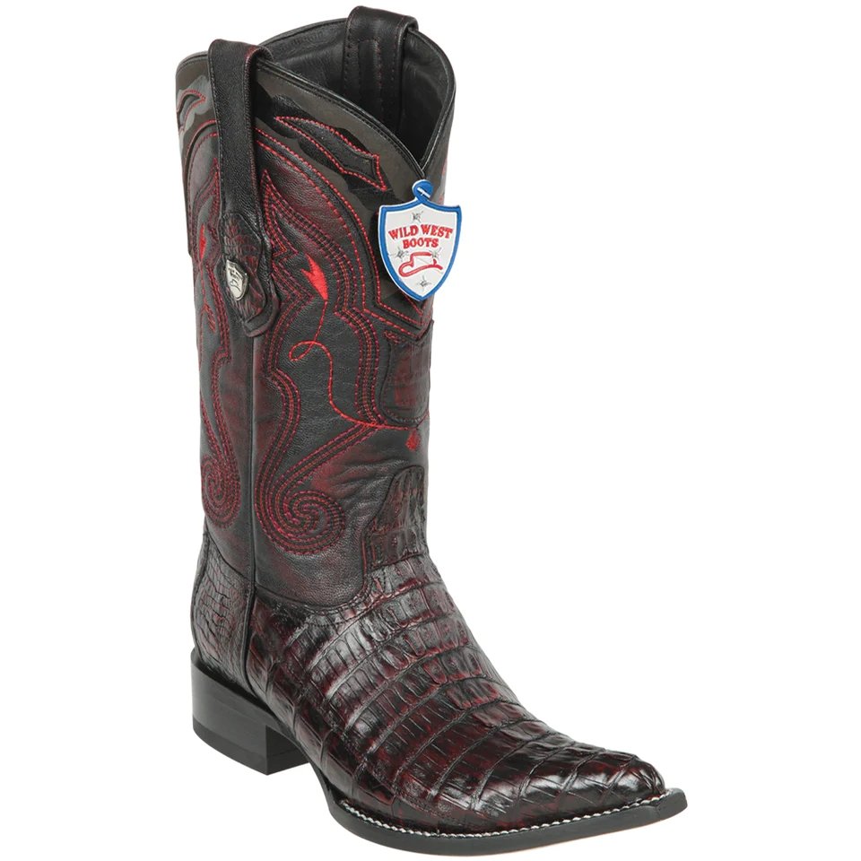 Western Genuine Caiman Tail 3X Toe Boots Black Cherry Color- Wild West Boots - SIde View