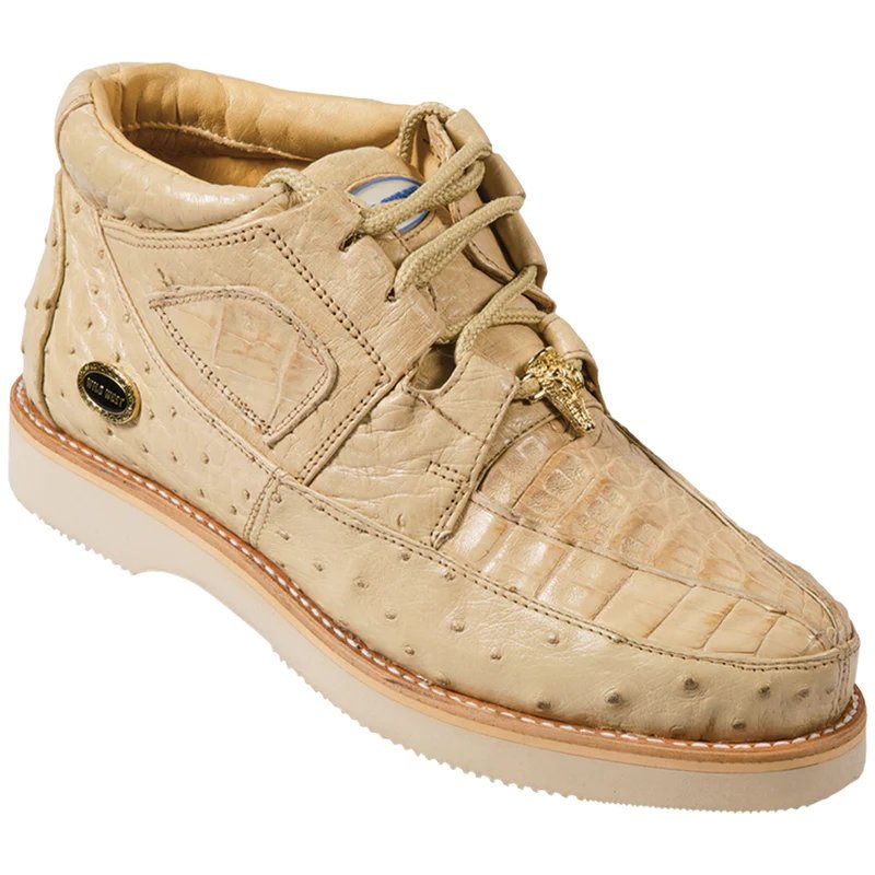 Casual Caiman and Ostrich Leather Shoes Sand Color - Wild West Boots - Side View