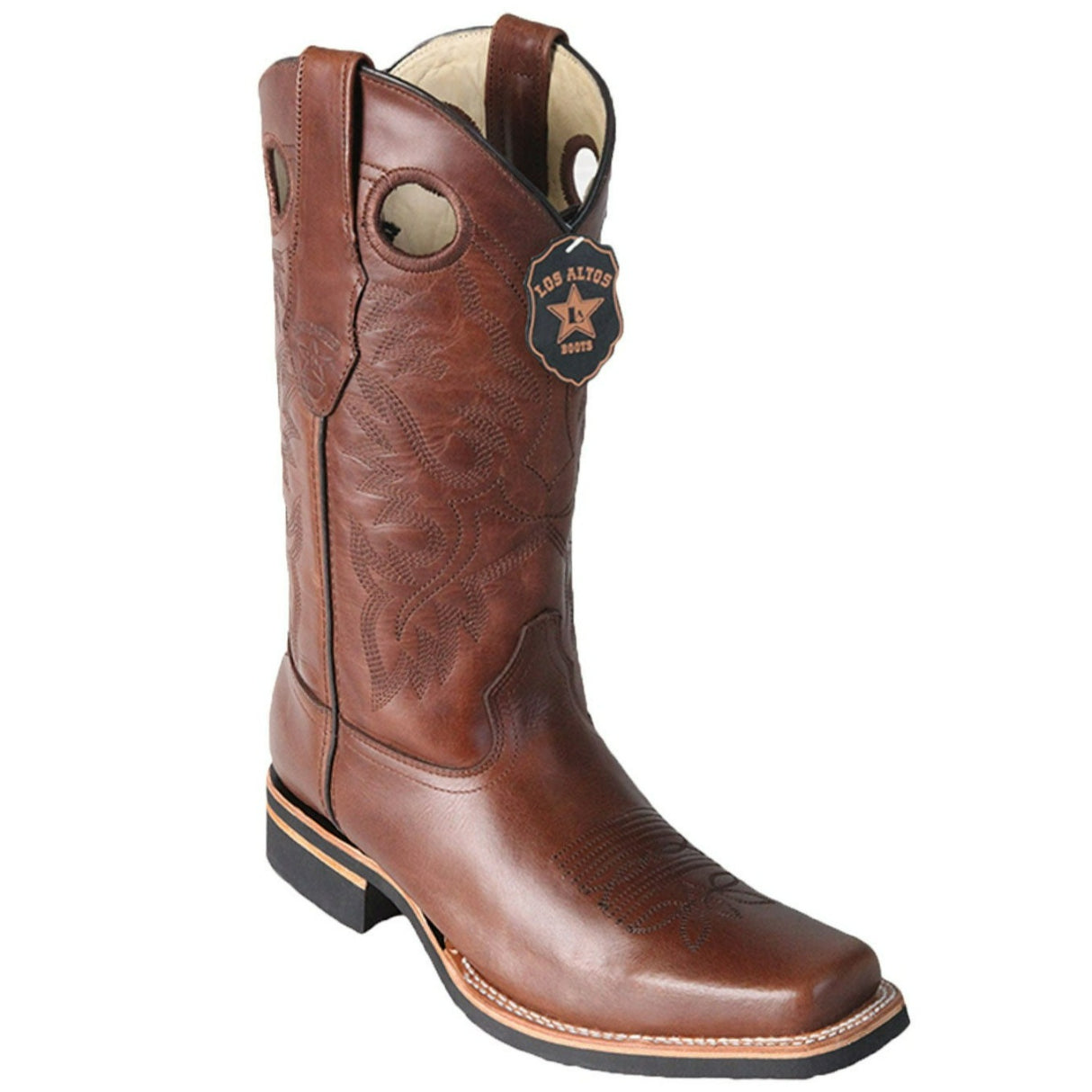Western Genuine Leather Square Wide Toe Rodeo Boots Brown Color – Los Altos Boots – Side View