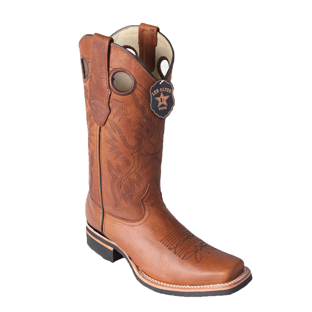 Western Genuine Leather Square Wide Toe Rodeo Boots Honey Color – Los Altos Boots – Side View