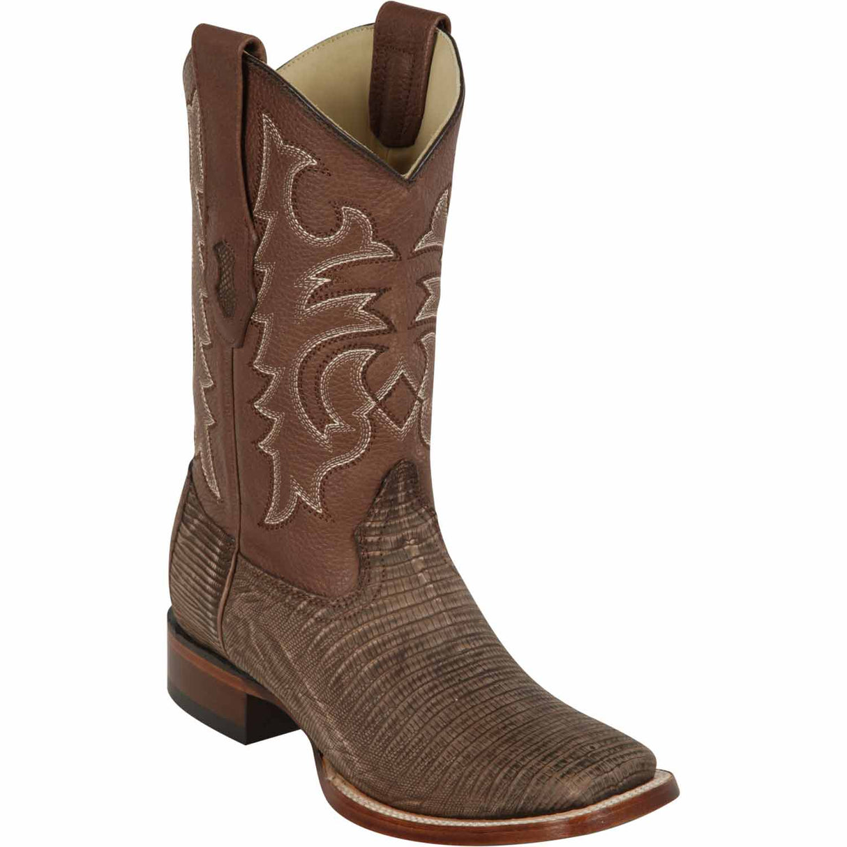 Men's Western Genuine Lizard Rodeo Wide Square Toe Boots Sanded Brown Color - Los Altos Boots - Side view