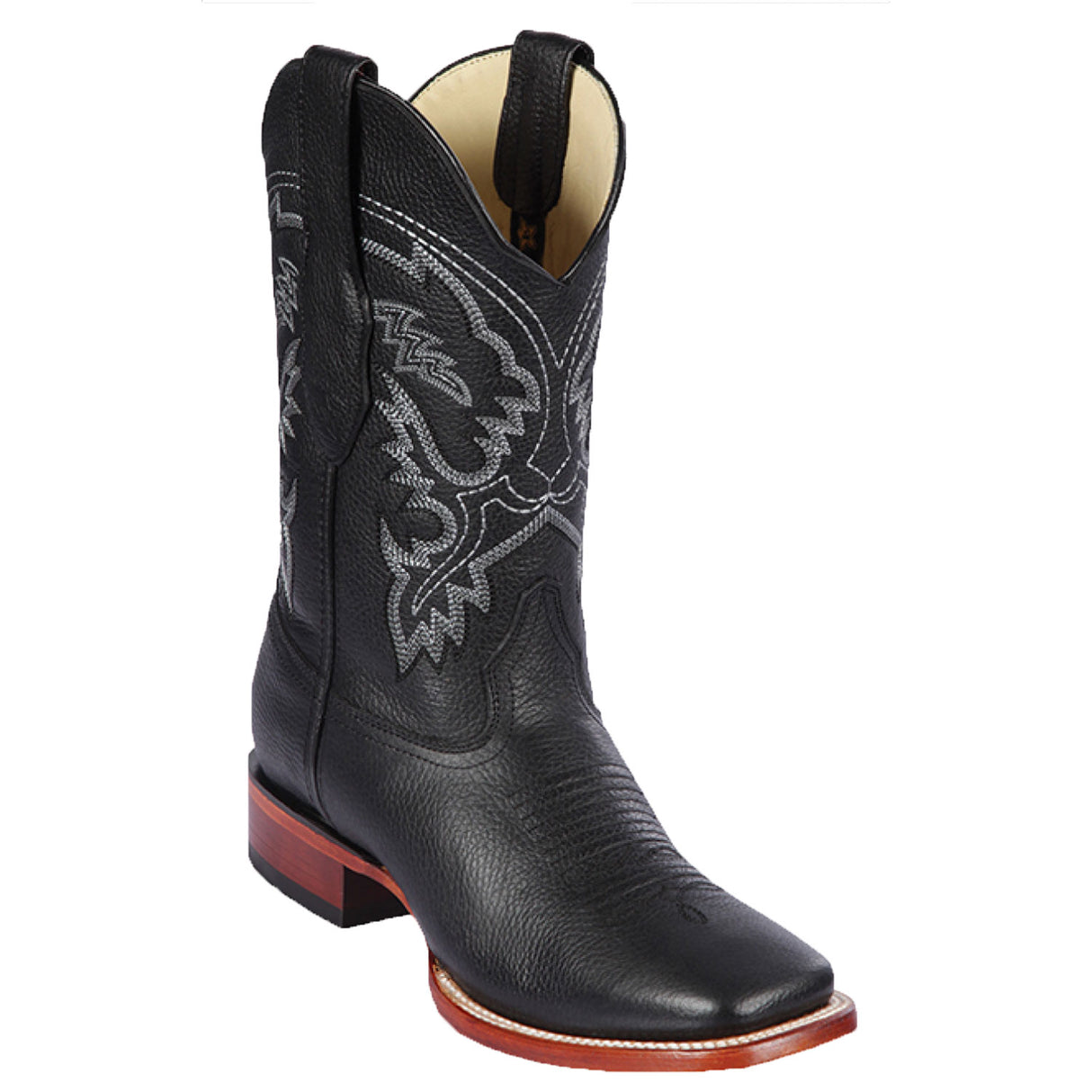 Western Square Toe Leather Boots Black Color - Los Altos Boots - Side view