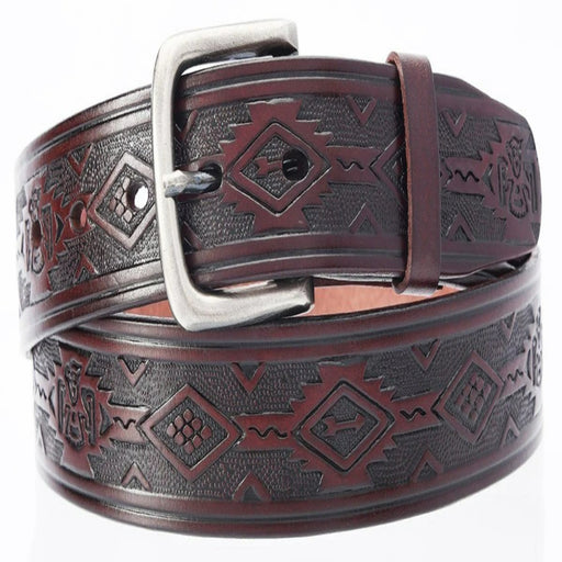 Aztec Embossed Oil Tan Leather Belt Brown - Cinto de Piel IMP-10323 - ImporMexico