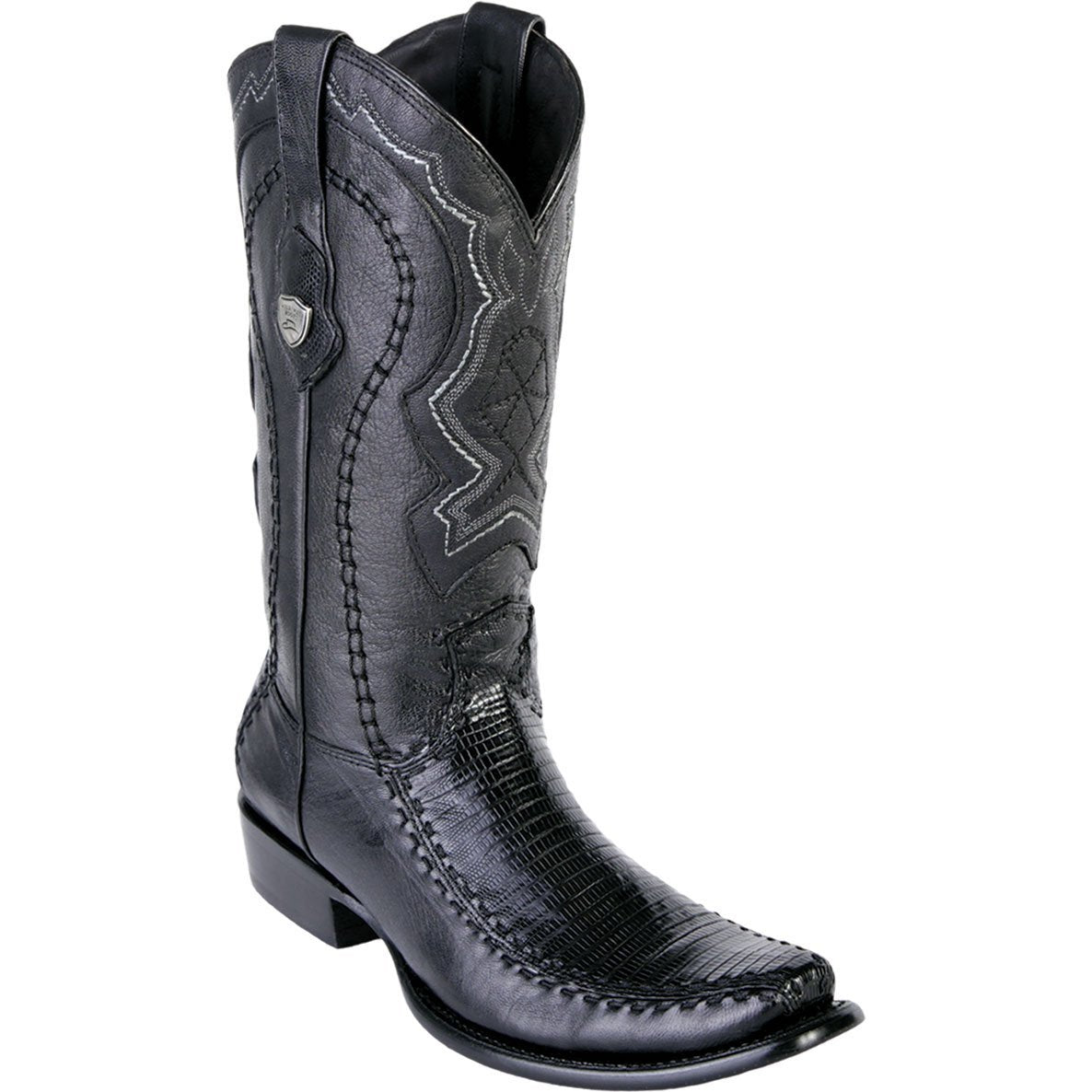 Western Genuine Lizard Dubai Toe Boots Black Color - Wild West Boots - Side View