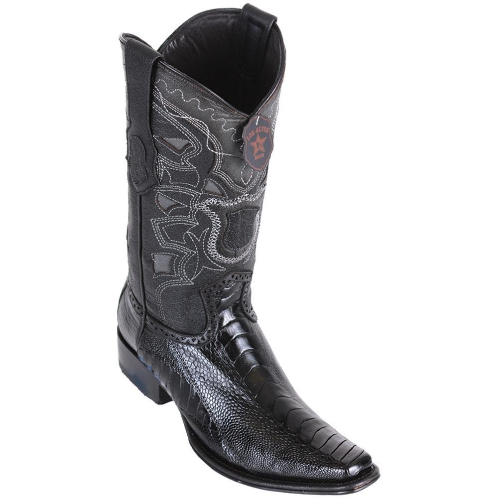 Western Genuine Ostrich Leg European Square Toe Boots Black Color - Los Altos Boots Side View