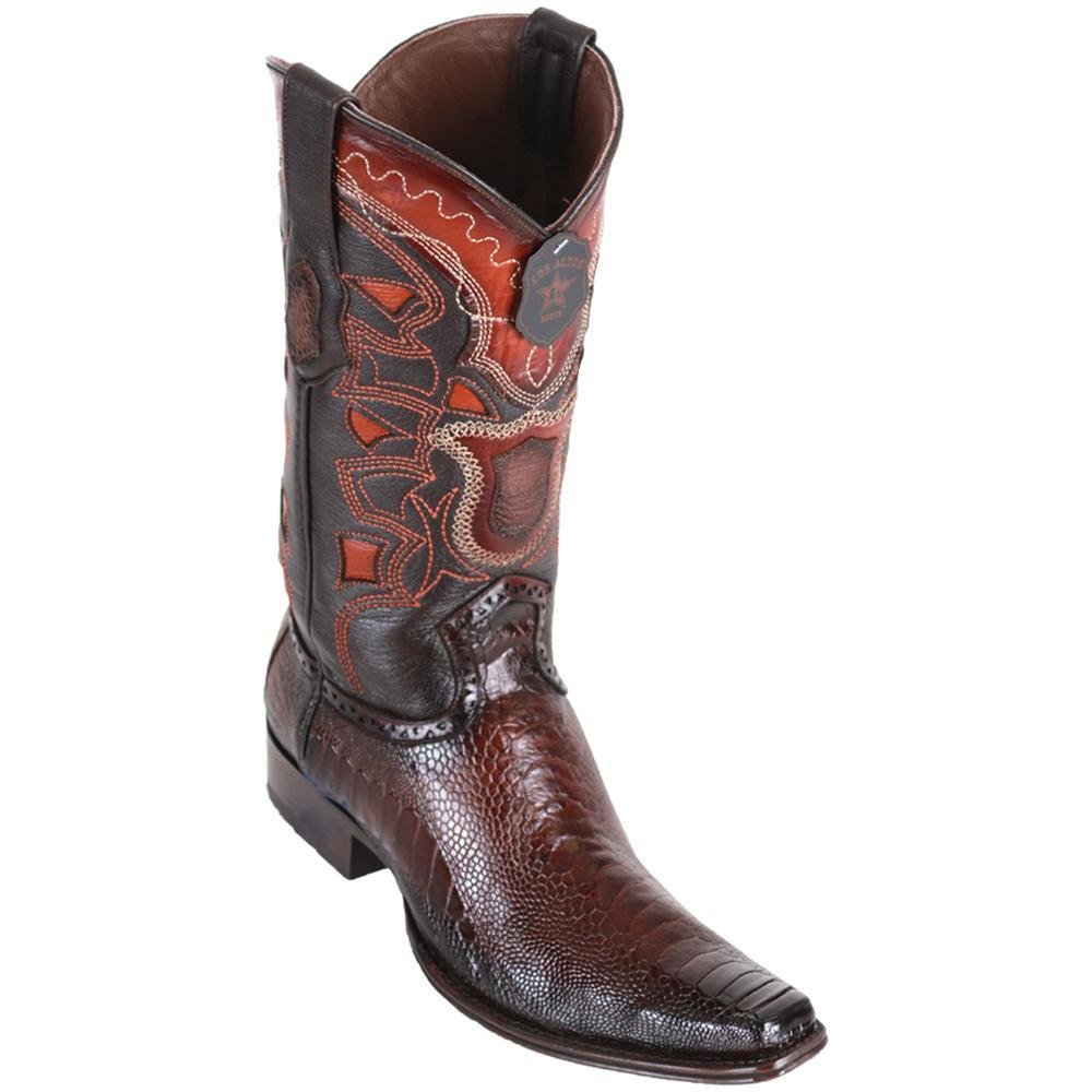 Western Genuine Ostrich Leg European Square Toe Boots Faded Brown Color - Los Altos Boots Side View