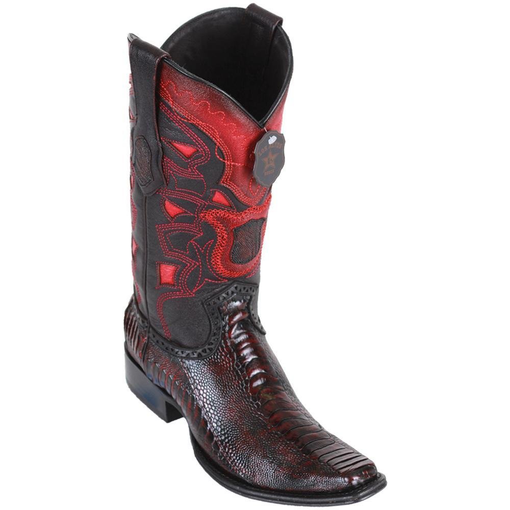 Western Genuine Ostrich Leg European Square Toe Boots Black Cherry Color - Los Altos Boots Side View