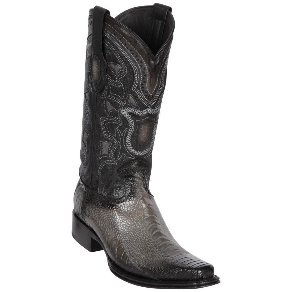 Western Genuine Ostrich Leg European Square Toe Boots Faded Gray Color - Los Altos Boots Side View