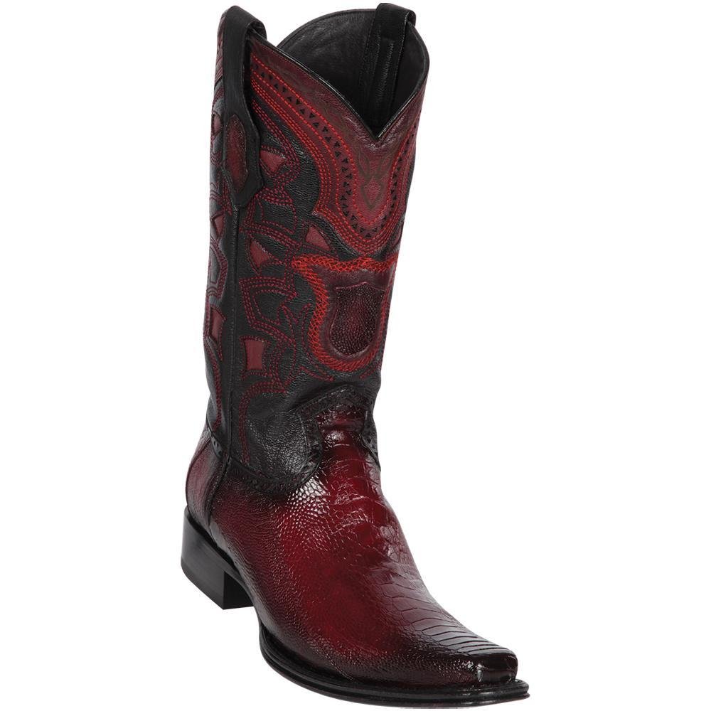 Western Genuine Ostrich Leg European Square Toe Boots Faded Burgundy Color - Los Altos Boots Side View