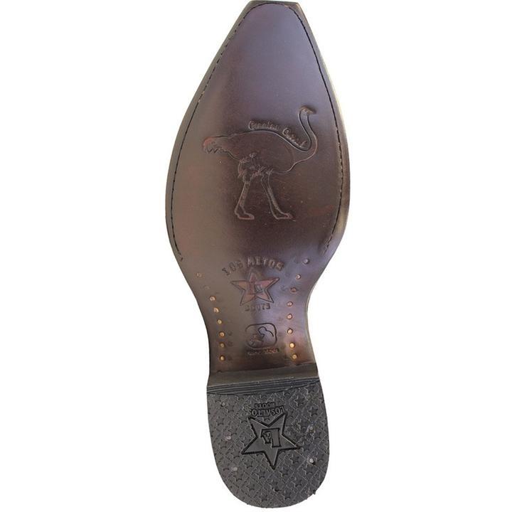 Western Genuine Smooth Ostrich European Square Toe Boots Faded Brown Color - Los Altos Boots Sole View