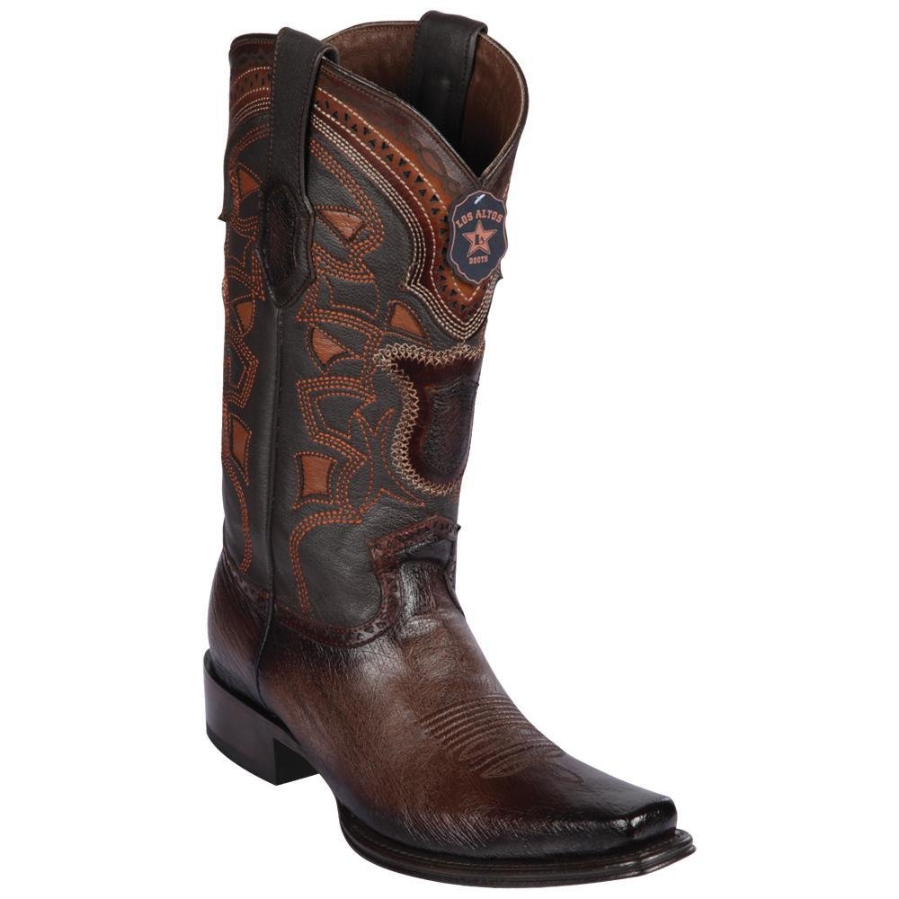 Western Genuine Smooth Ostrich European Square Toe Boots Faded Brown Color - Los Altos Boots Side View