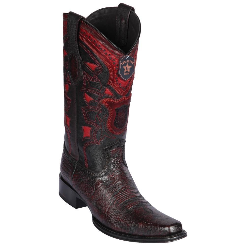 Western Genuine Smooth Ostrich European Square Toe Boots Black Cherry Color - Los Altos Boots Side View