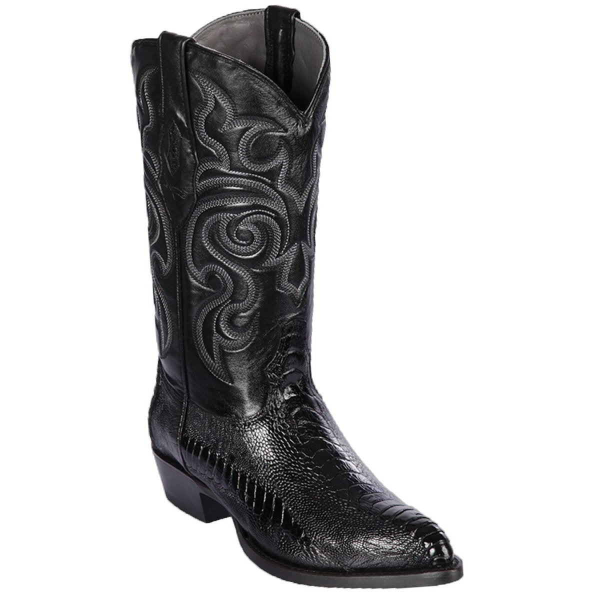 Wester Genuine Ostrich Leg Boots J Toe Black Color - Los Altos Boots - 990505 - Side View