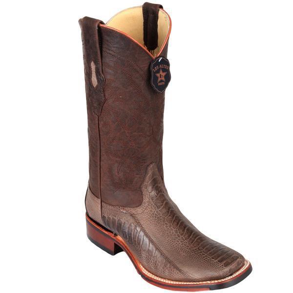 Western Genuine Ostrich Leg Wide Square Toe Boots Greasy Brown Color Rubber TPU Sole - Los Altos Boots - Side View