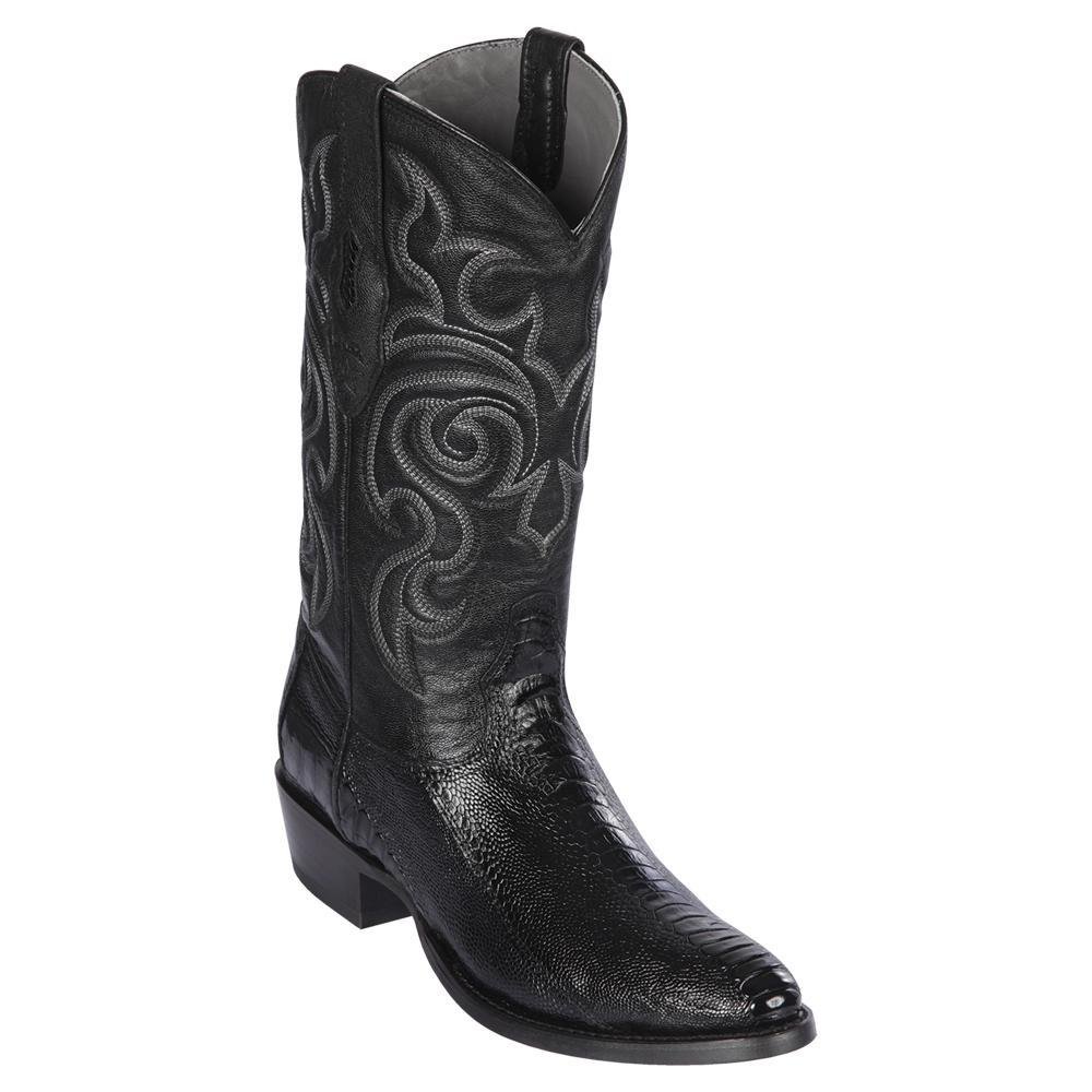 Western Genuine Ostrich Boots Round Toe Black Color - Los Altos Boots side view