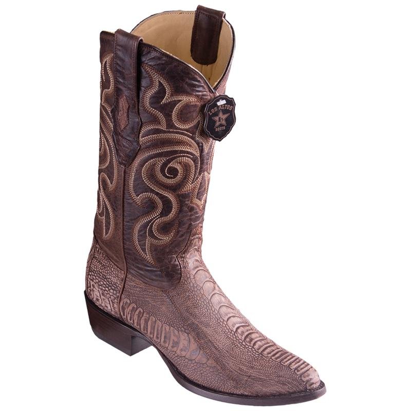 Western Genuine Ostrich Boots Round Toe Sanded Brown Color - Los Altos Boots side view