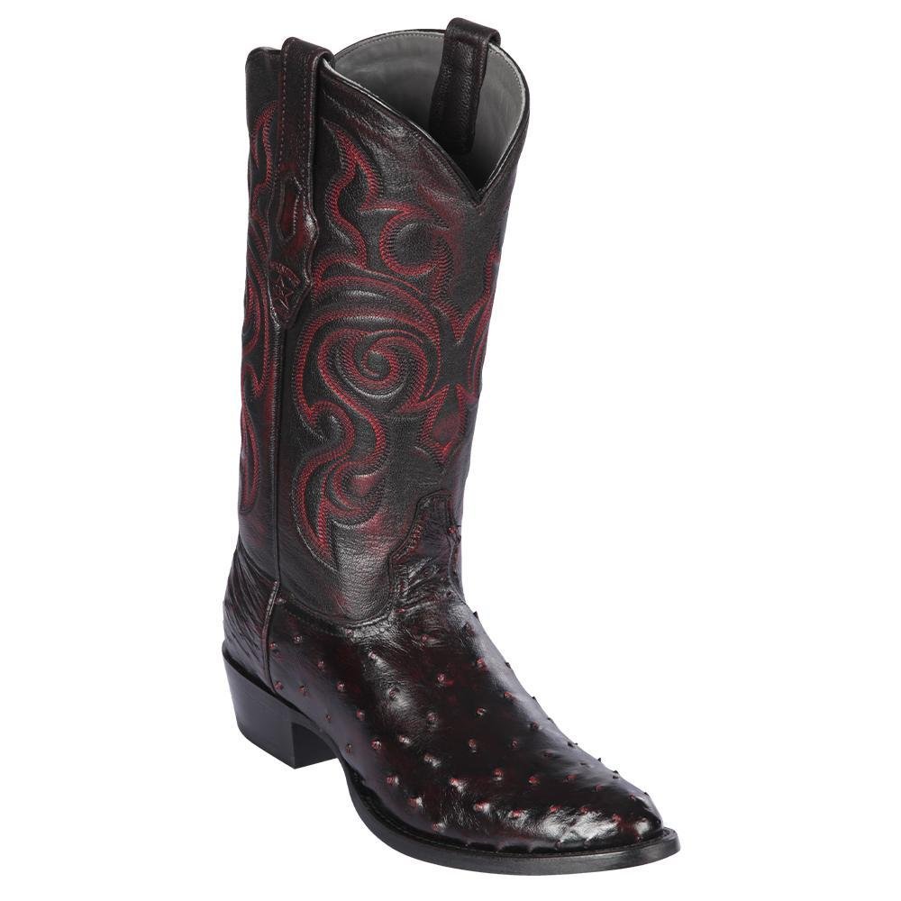 Western Genuine Ostrich Boots Round Toe Black Cherry Color - Los Altos Boots side view