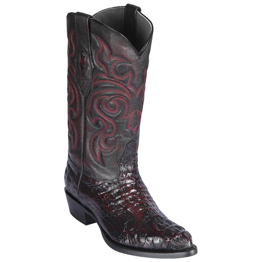 Western Genuine Caiman Hornback Round Toe Boots Black Cherry Color - Los Altos Boots Side View