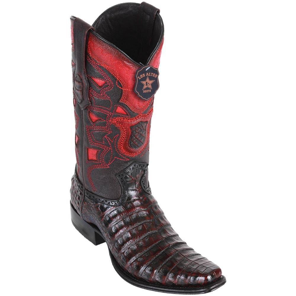 Wester Genuine Caiman Belly European Square Toe Boots Black Cherry Color - Los Altos Boots Side View