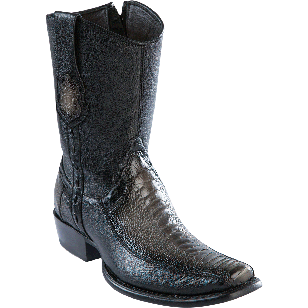 Botas Cortas de Avestruz Original Punta Dubai Cuadrada Color Negro - Wild West Boots main image 1
