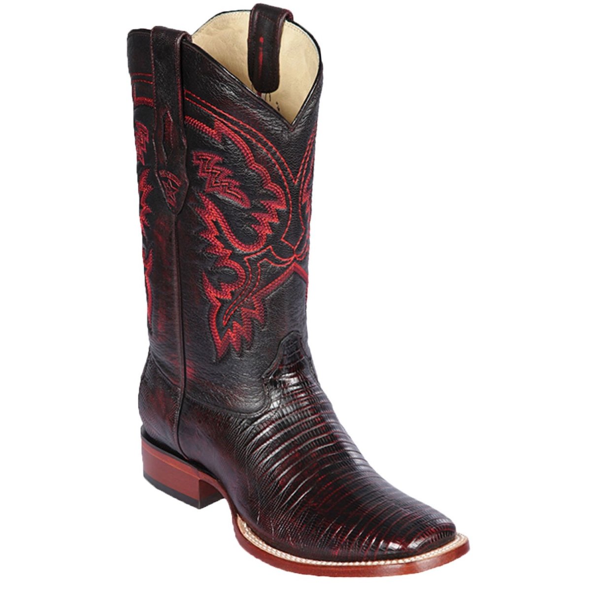 Men's Western Genuine Lizard Rodeo Wide Square Toe Boots Black Cherry Color - Los Altos Boots - Side view