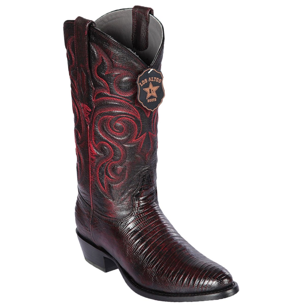 Western Genuine Teju Lizard Boots Round Toe Black Cherry Color - Los ALtos Boots Side View