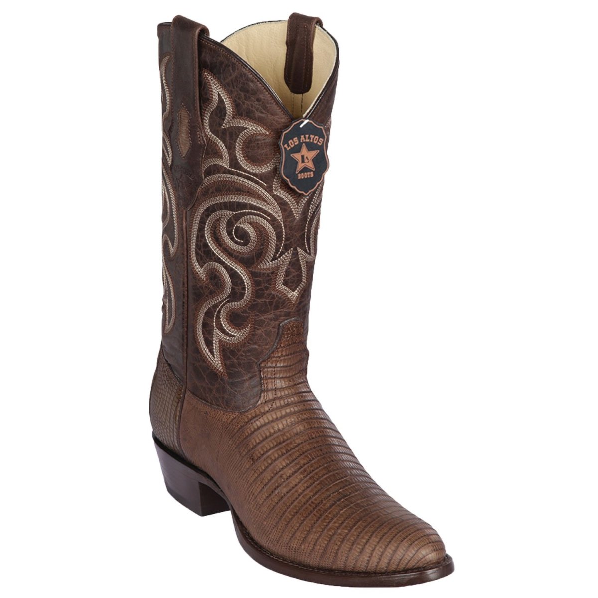Western Genuine Lizard Teju Boots Greasy Finish Round Toe Brown Color - Los Altos Boots side view
