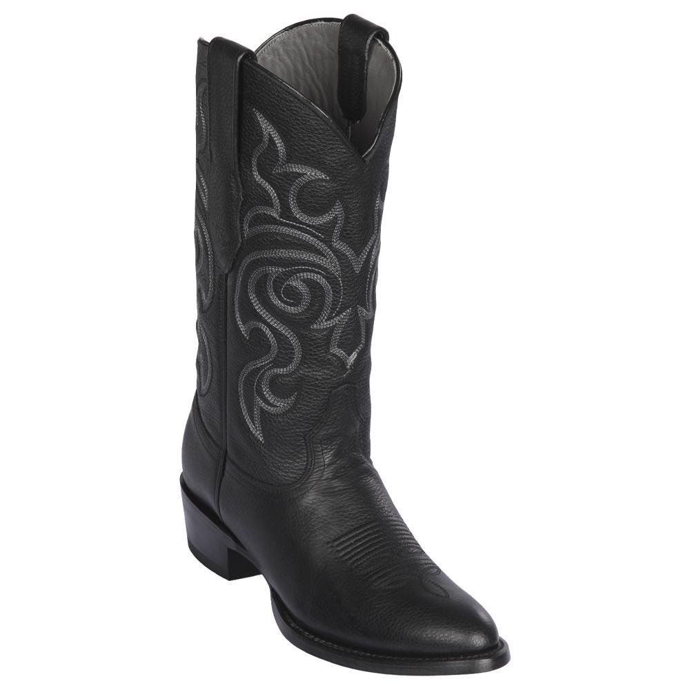 Western Genuine Grisly Leather Boots Round Toe Black Color - Los Altos Boots Side View
