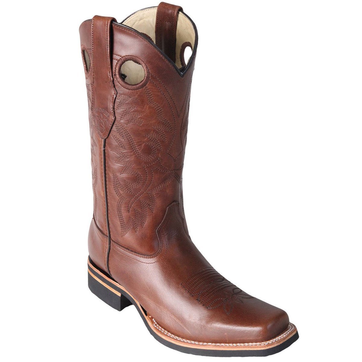 Western Genuine Pull-Up Leather Square Wide Toe Rodeo Boots Brown Color – Los Altos Boots – Side View
