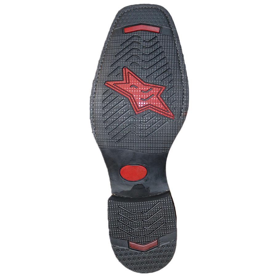 Western Genuine Pull-Up Leather Square Wide Toe Rodeo Boots Brown Color – Los Altos Boots – Sole View