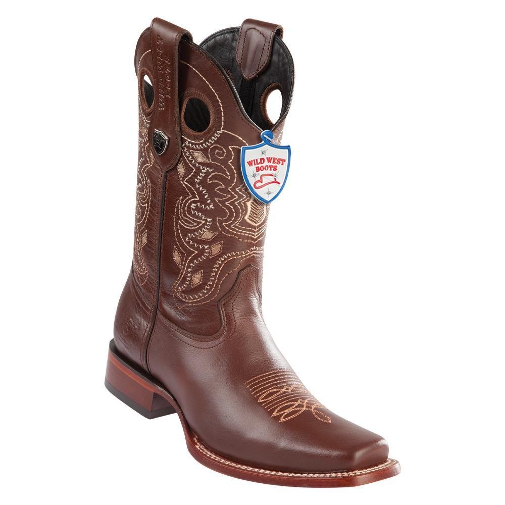Western Genuine Leather Rodeo Toe Boots Brown Color - Wild West Boots - Side View