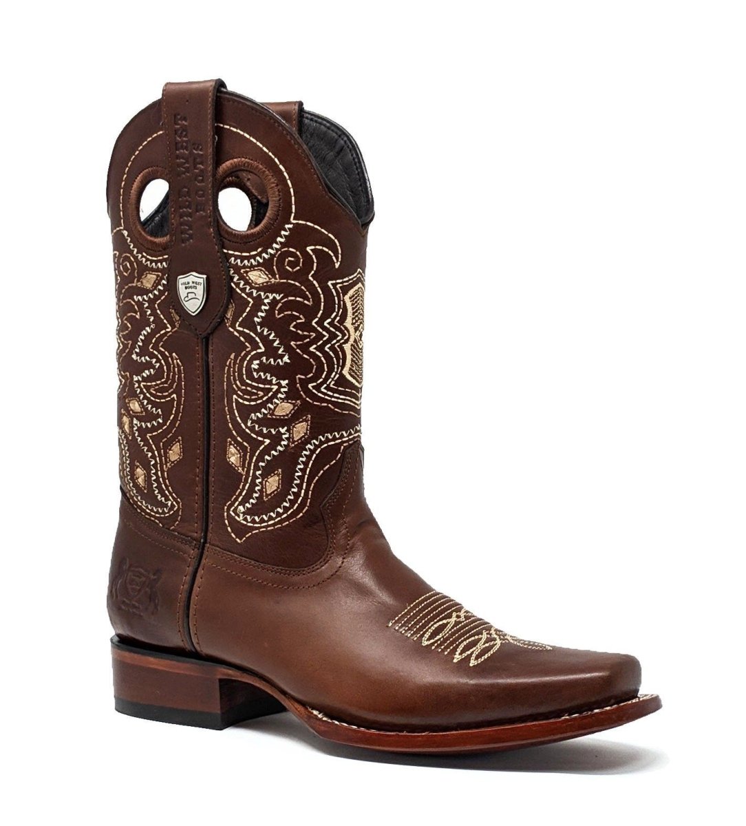 Western Genuine Leather Rodeo Toe Boots Brown Color - Wild West Boots - Side View