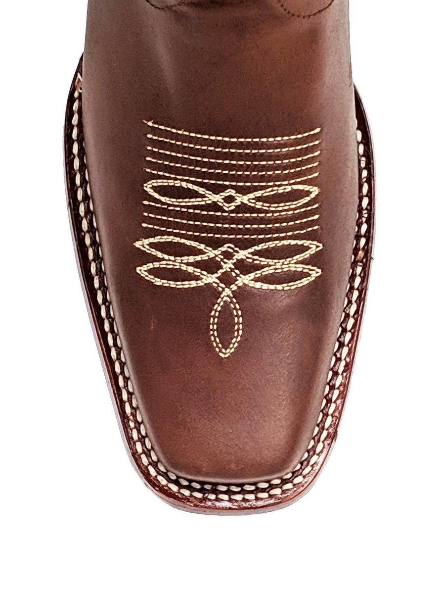 Western Genuine Leather Rodeo Toe Boots Brown Color - Wild West Boots - Toe View