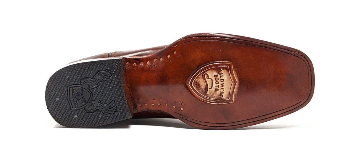 Western Genuine Leather Rodeo Toe Boots Brown Color - Wild West Boots - Sole View