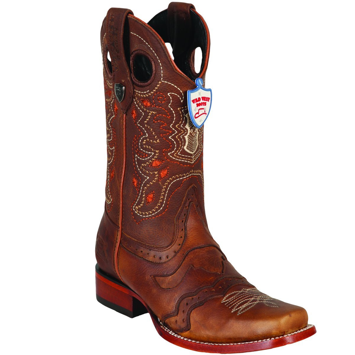 Genine Leather Rodeo Square ToeBoots Honey Brown Color - Wild West Boots