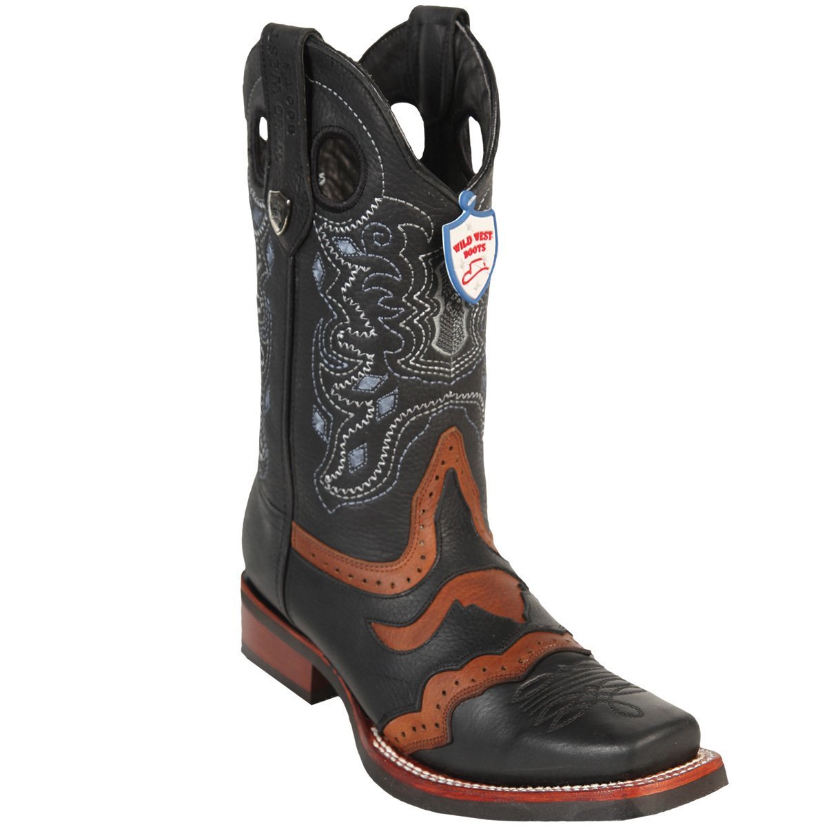 Genuine Leather Rodeo Square Toe Boots Black Color - Wild West Boots